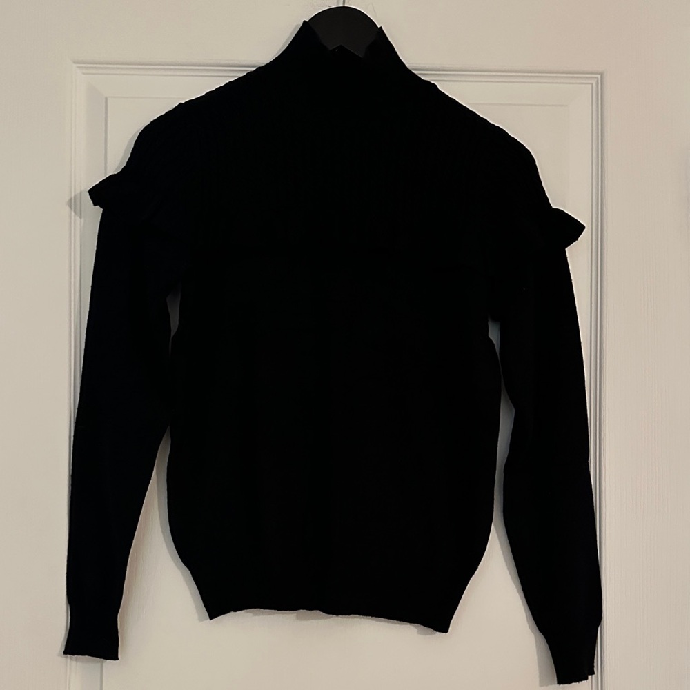 Vero Moda Black Mock Neck Knit & Ruffle Trim Sweater, size Small